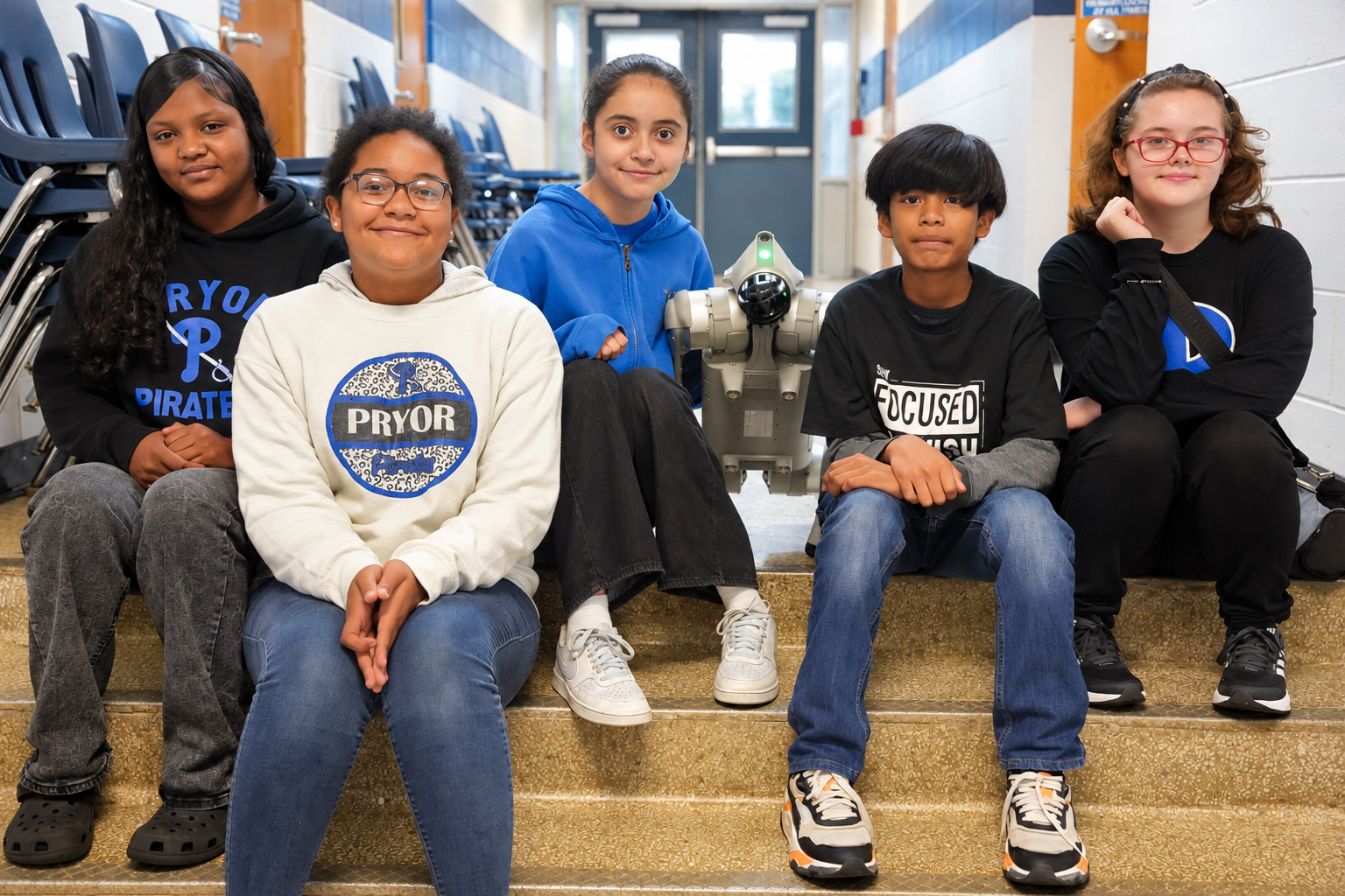 Students with Dog Robot