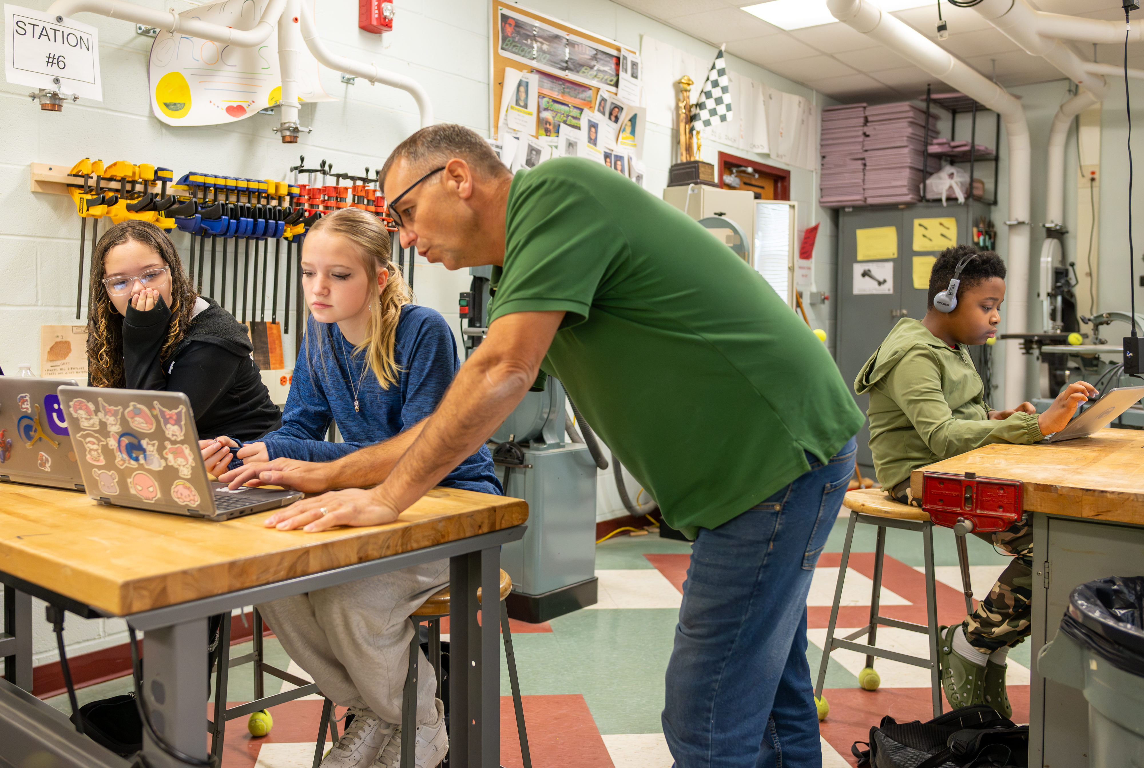 Tech teacher  with students