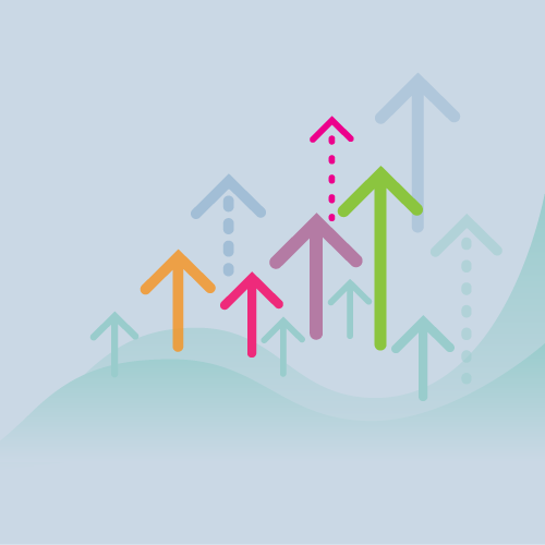Multicolored arrows pointing upward on a light green background. Arrows are in various colors and sizes.