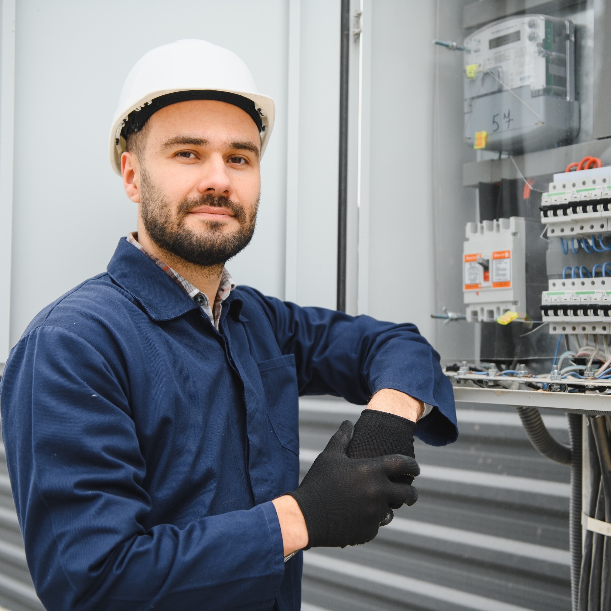 man in a hardhat at electrical box symbolizes the success of swboces trades students