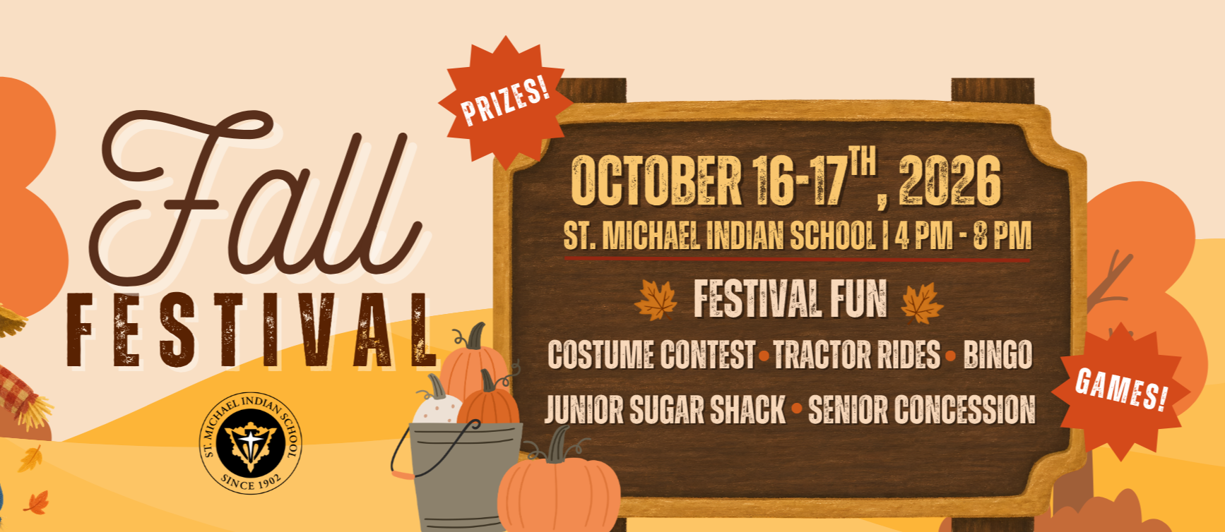 Fall Festival which is happening october 16-17th from 4pm to 8 pm there is going to be a costume contest, tractor ride, bingo, sweets and treats, and food