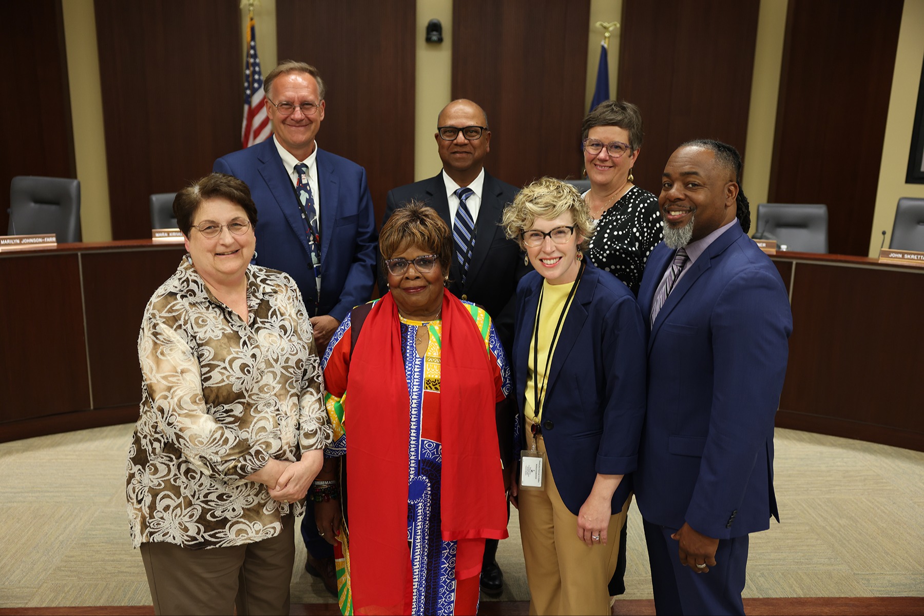 Lincoln Board of Education standing in the Board Room