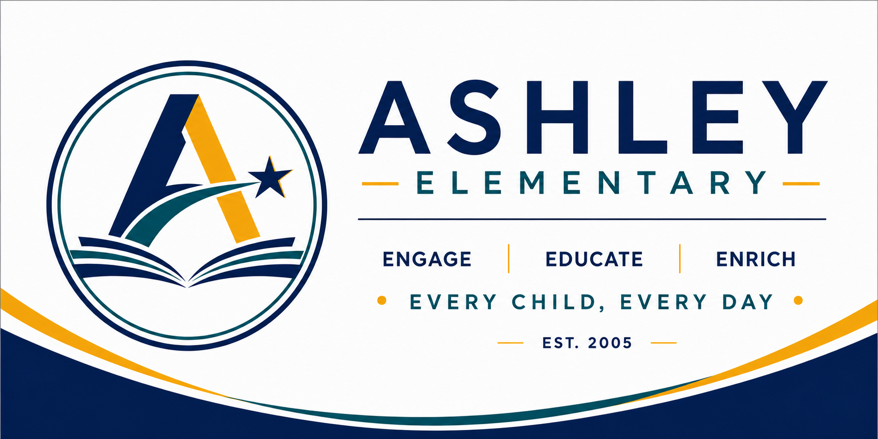 Ashley Elementary banner with modern academic logo and the slogan “Every Child Every Day.”