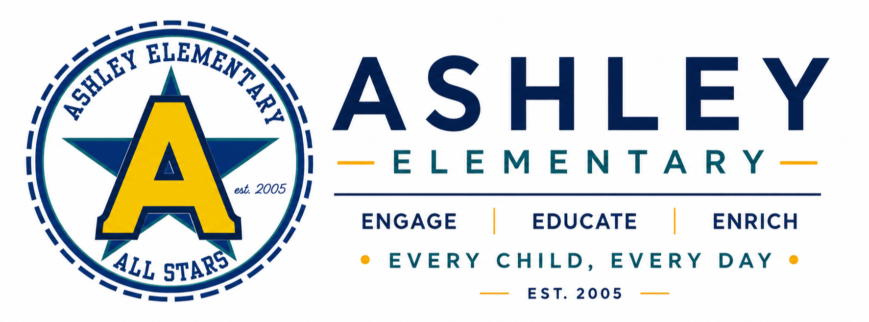 Ashley Elementary banner with modern academic logo and the slogan “Every Child Every Day.”