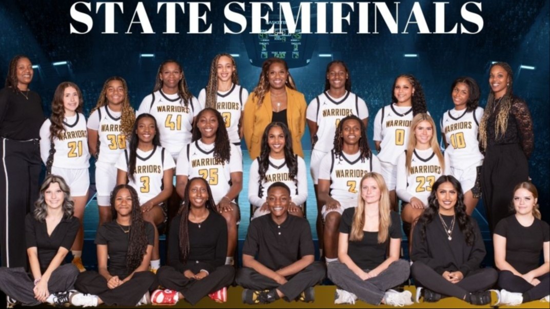 Picture of the members of the Warrior Girls Basketball Team who advanced to STATE.  