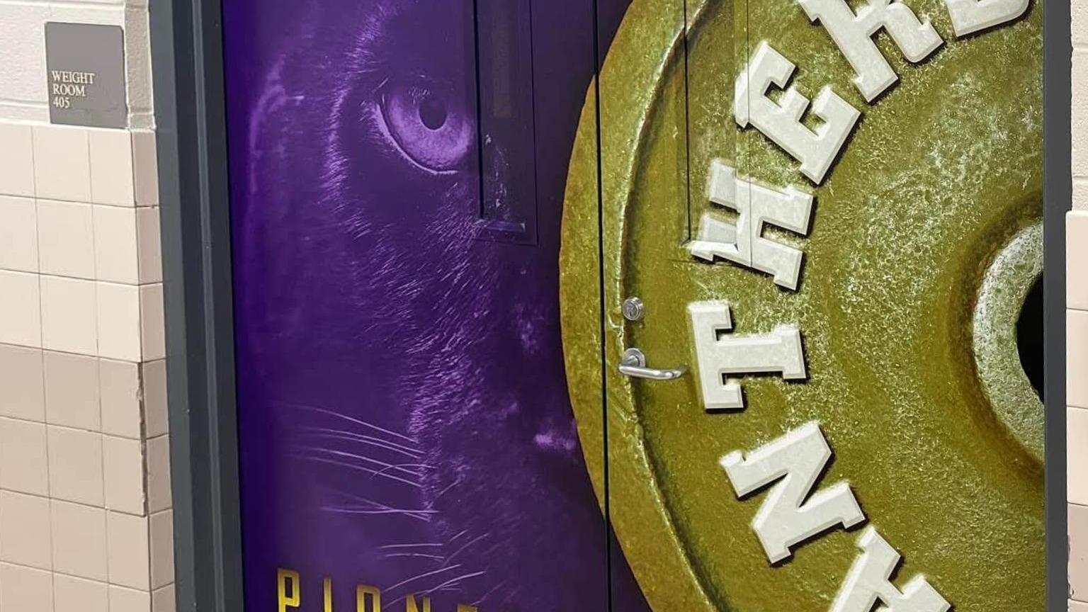 Gym door wrap provided by the PTA