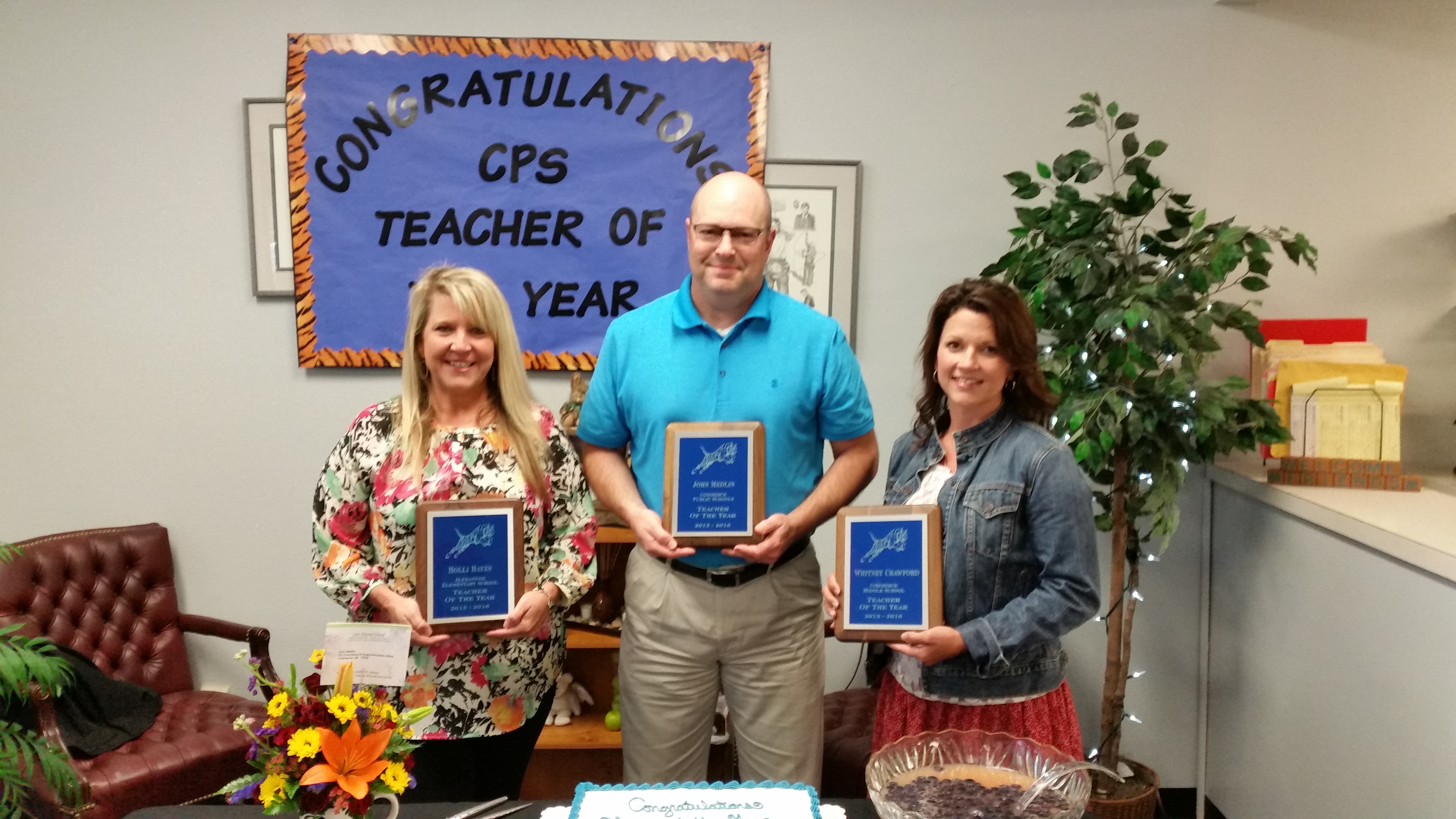 2015-2016 Left to Right: Holli Hayes - AES, John Medlin - CHS & CPS, Whitney Crawford - CMS