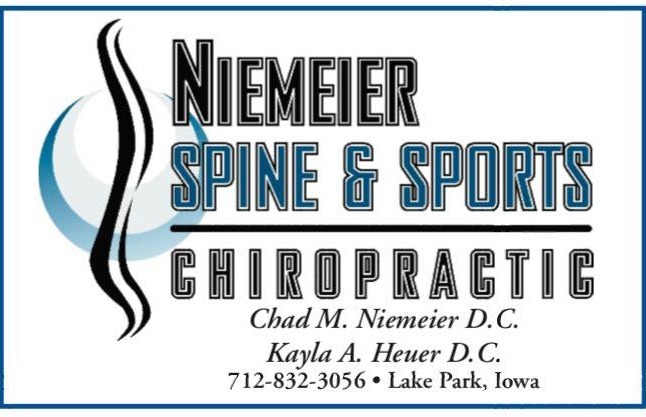 Niemeier Spine & Sports Chiropractic Chad M. Niemeier D.C. Kayla A. Heuer D.C. 712-832-3056 Lake Park, Iowa