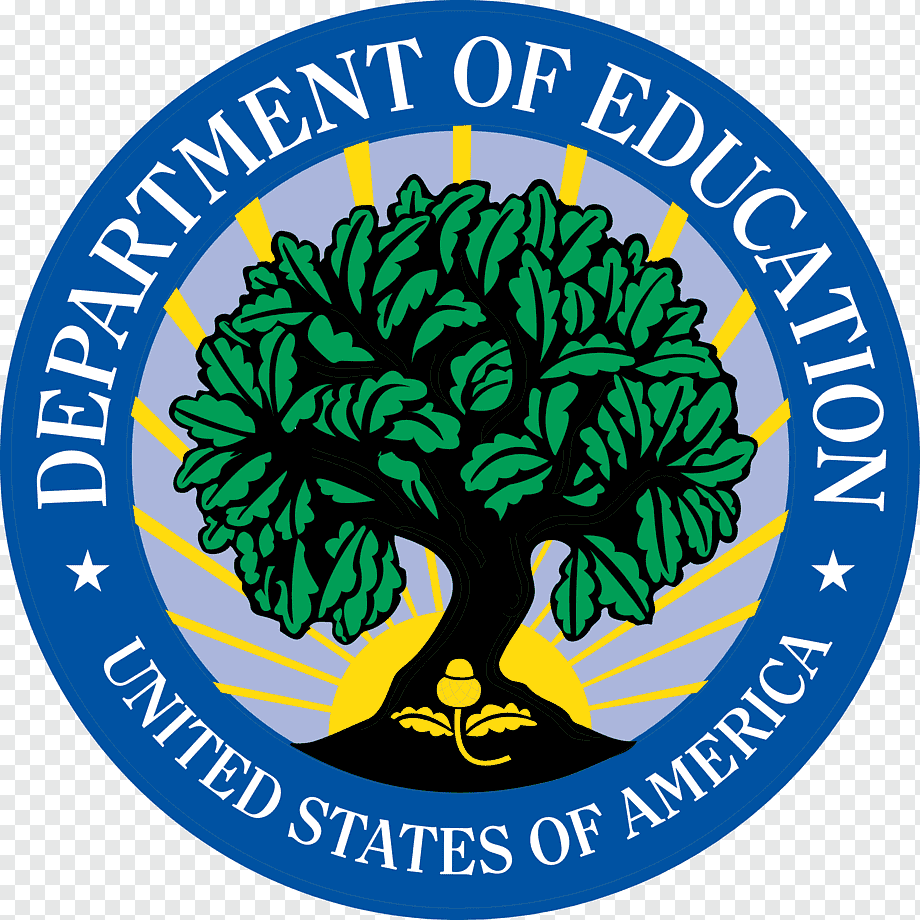 Circular emblem featuring a tree with green leaves, a sun, and the words "DEPARTMENT OF EDUCATION UNITED STATES OF AMERICA".