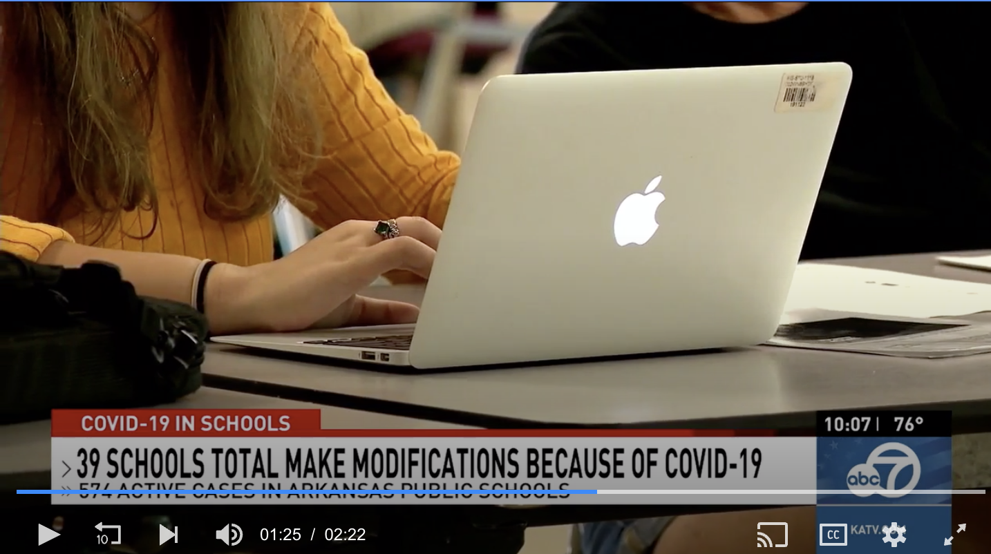 KATV:  574 active COVID-19 cases in public schools; 22 modifications to onsite instruction