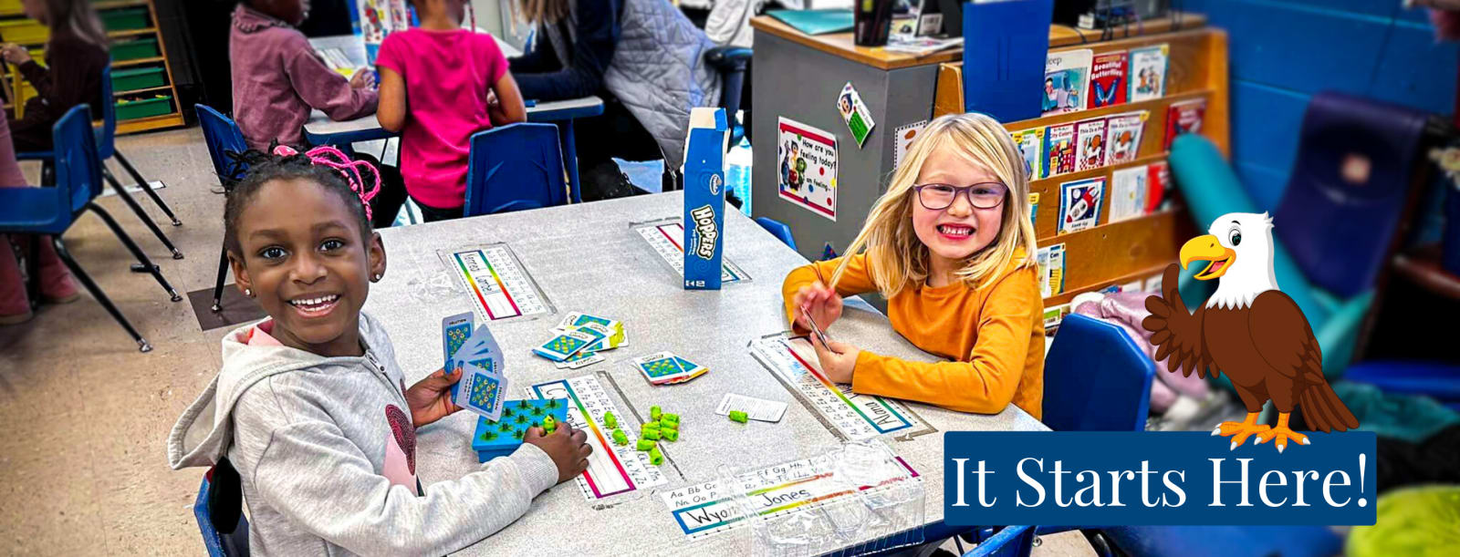 Kids at table smiling