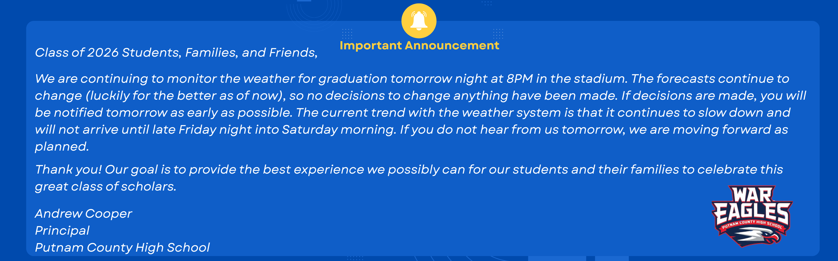 Announcement regarding Graduation