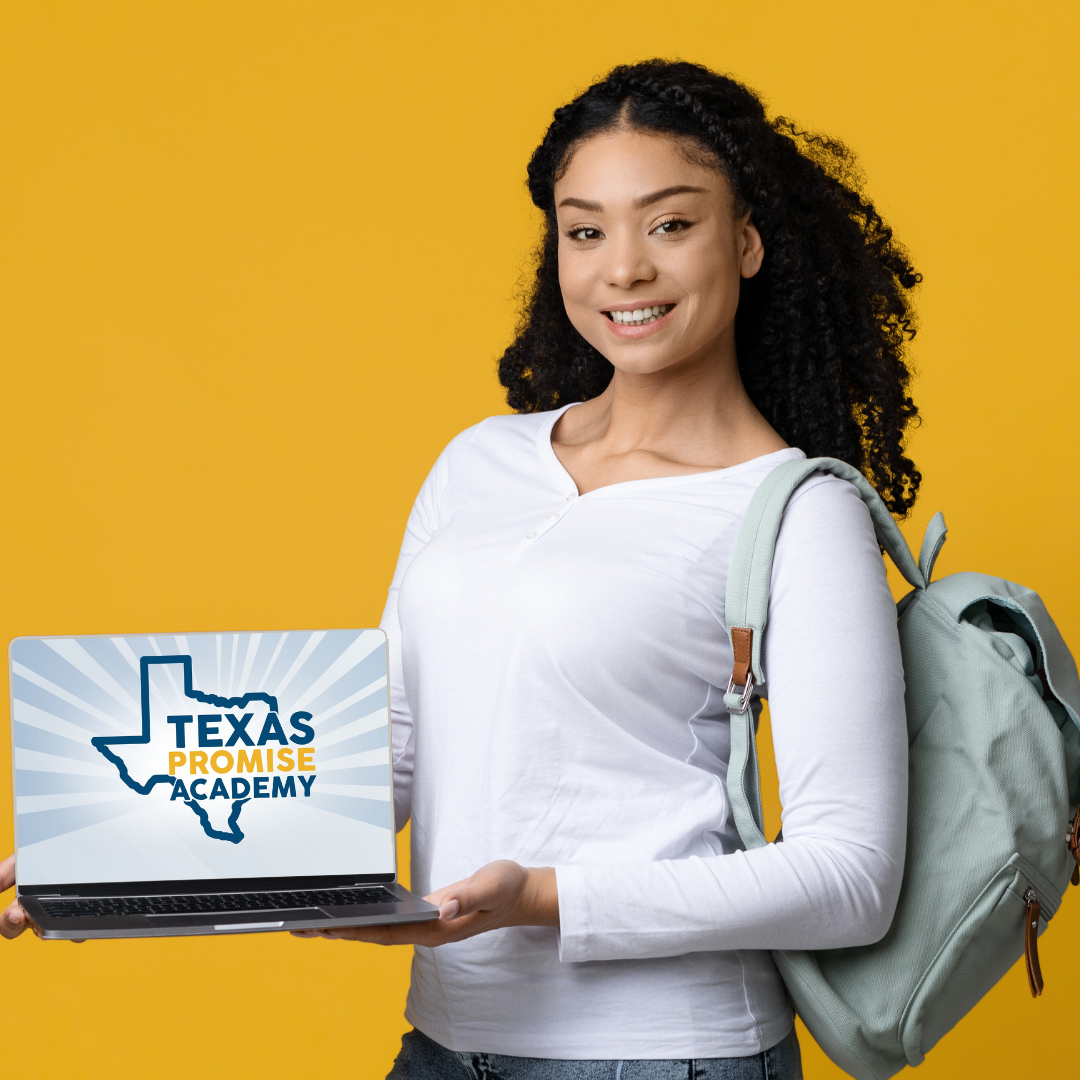 Girl with backpack holding laptop