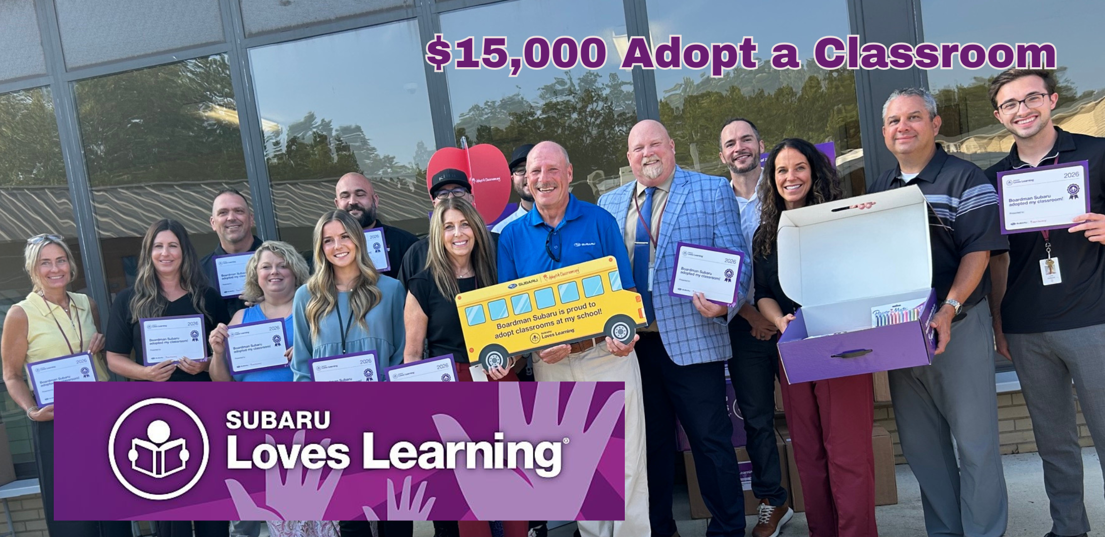 Subaru Loves Learning with Rob Fellman, Superintendent Neifer and BGJHS teachers and certificates