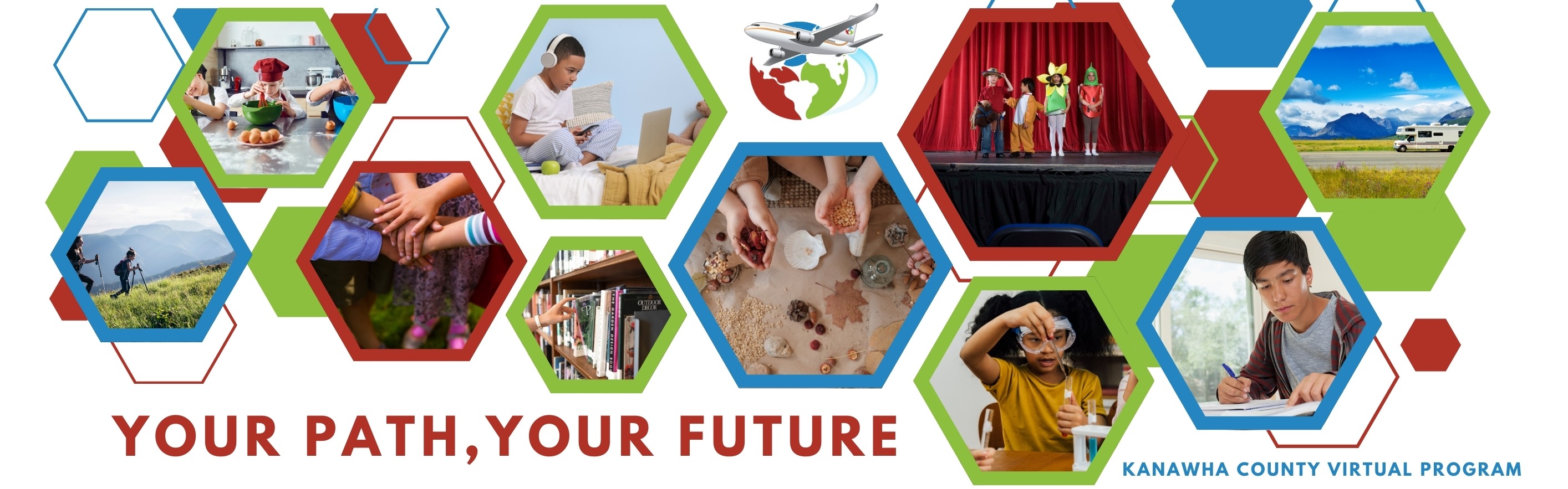 Your Path, Your Future, Kanawha County Virtual Program photo collage of different learning environments