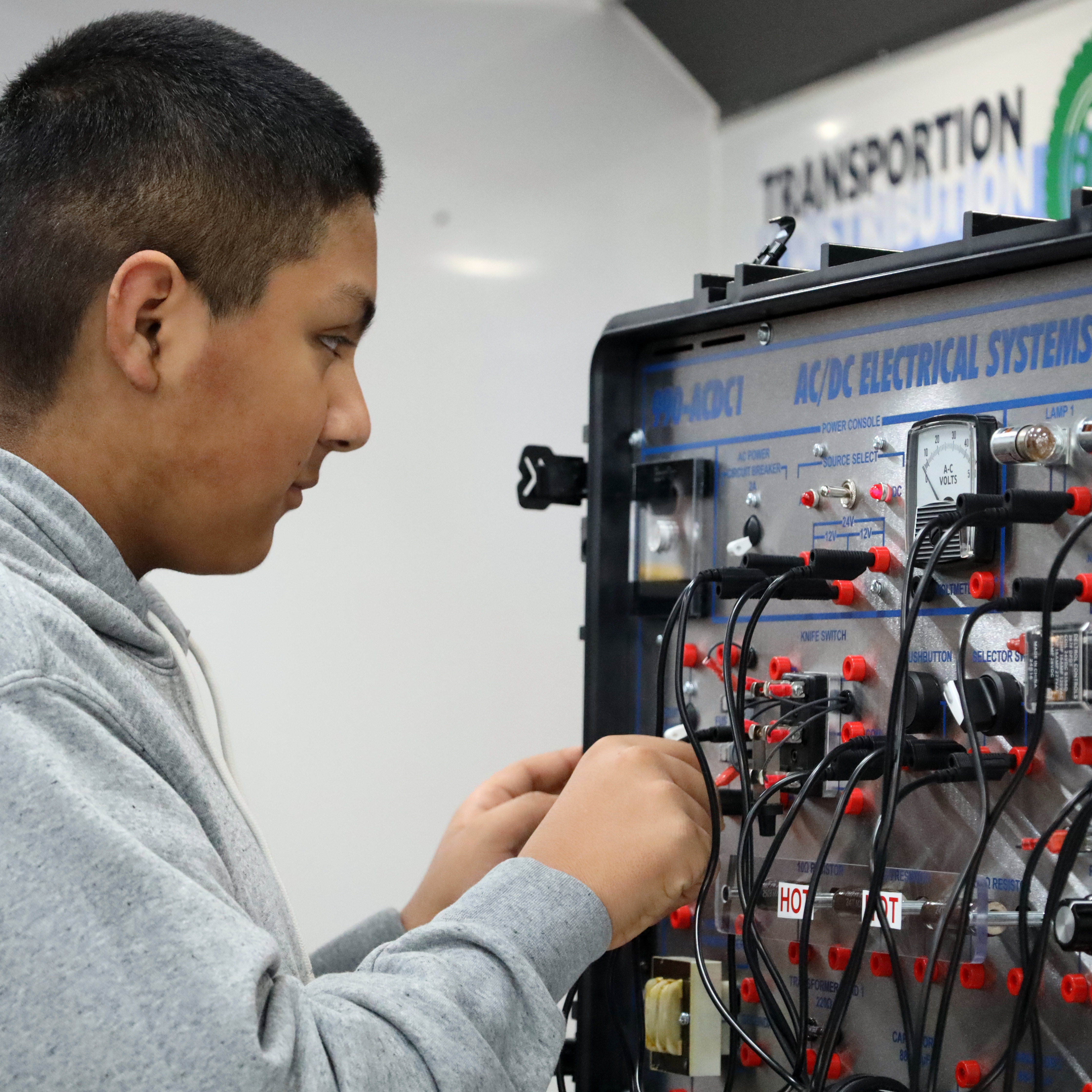 Student working on electrical panel