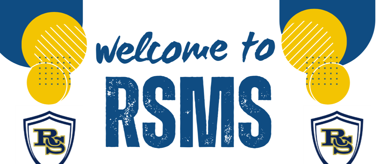 White background with blue and yellow balloons. Text "Welcome to RSMS" with two blue shields, each featuring "RS" logo.
