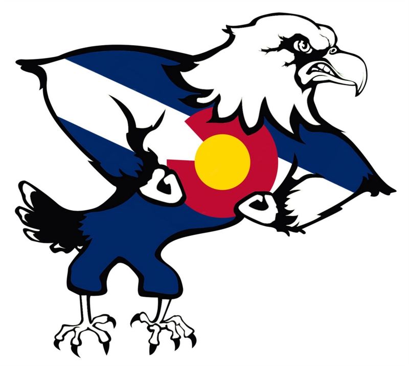 One of the eagles they use as a mascot. It has blue stripes over it's body and a red semi-circle around a yellow circle right at the center of it's chest.