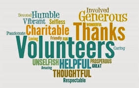 A heart made up with words such as Volunteers, Thanks, Generous, Helpful, Thoughtful, Humble and such