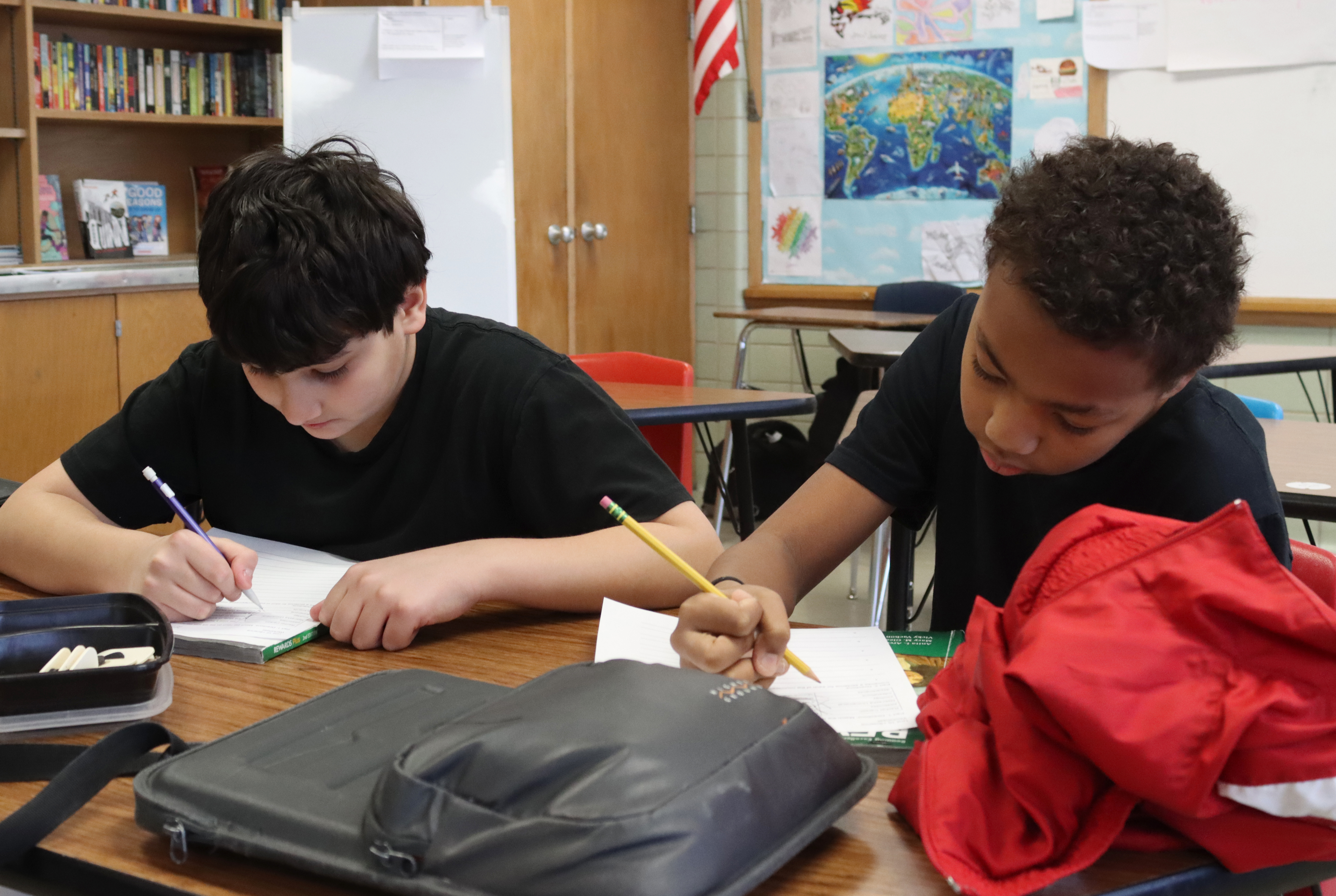 Lefler students working together on a writing project