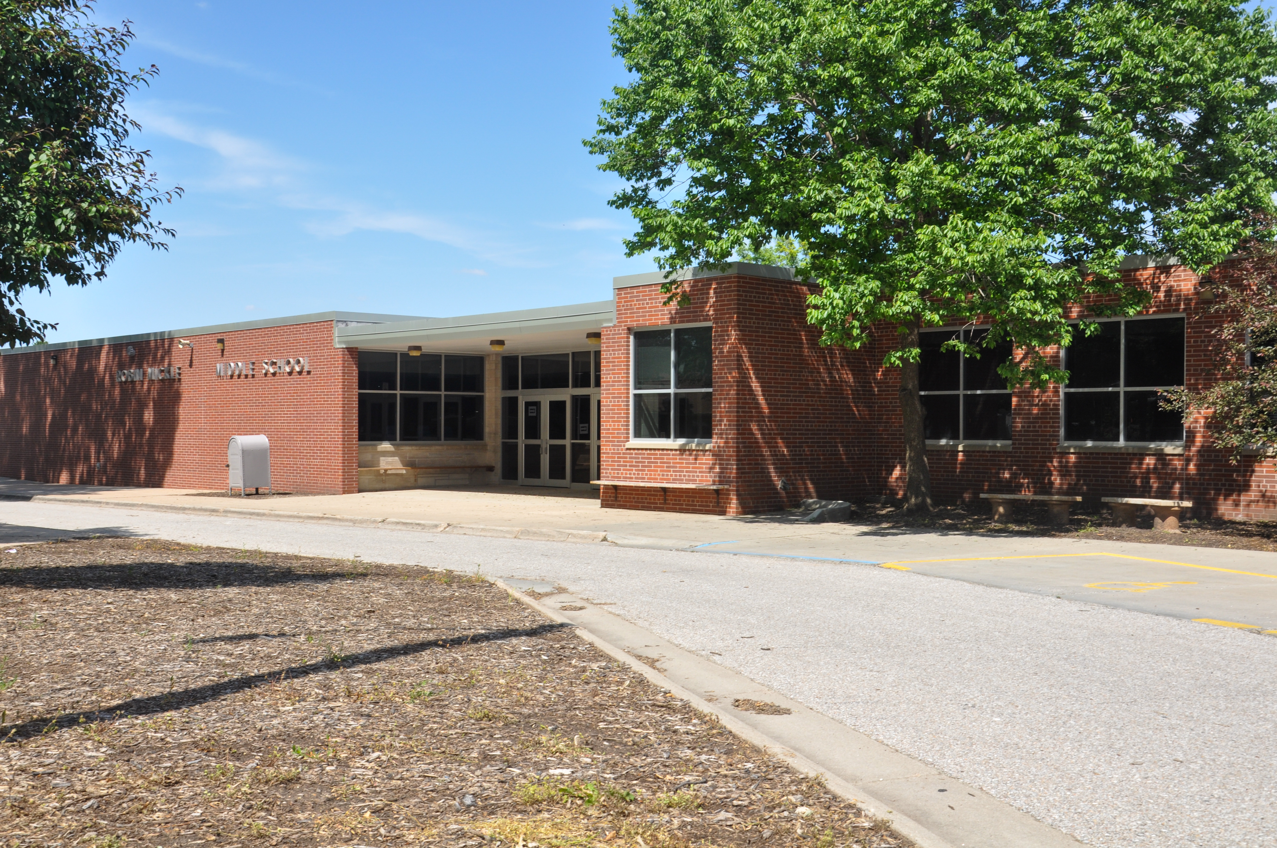 Exterior of Mickle Middle School in summer