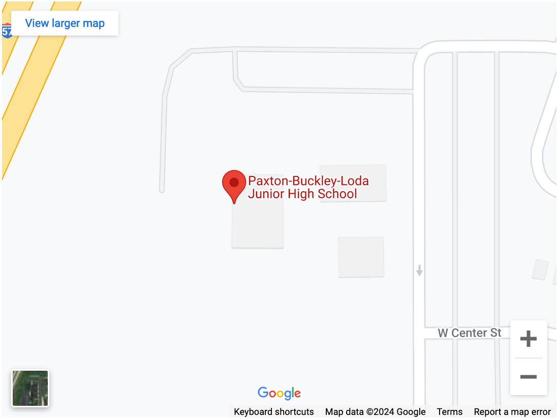 Map of Paxton-Buxley-Loda Junior High School. Click for Google Map.