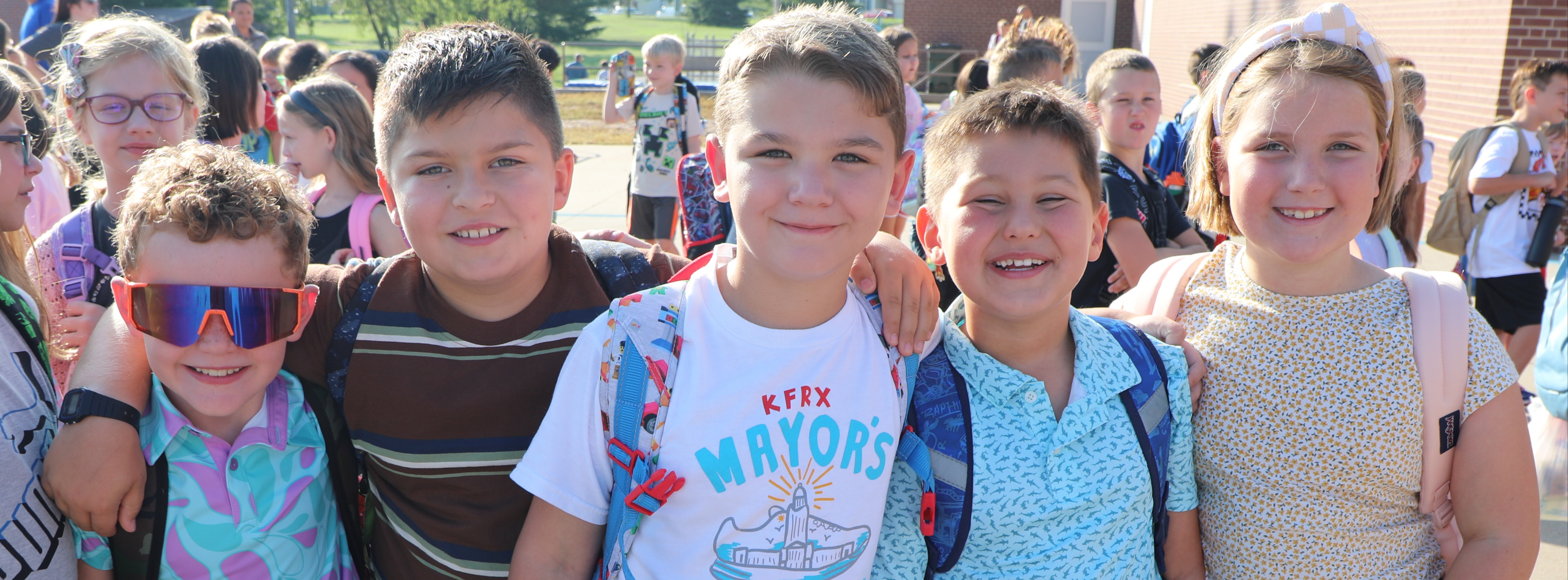 Kahoa students standing together on the first day of school