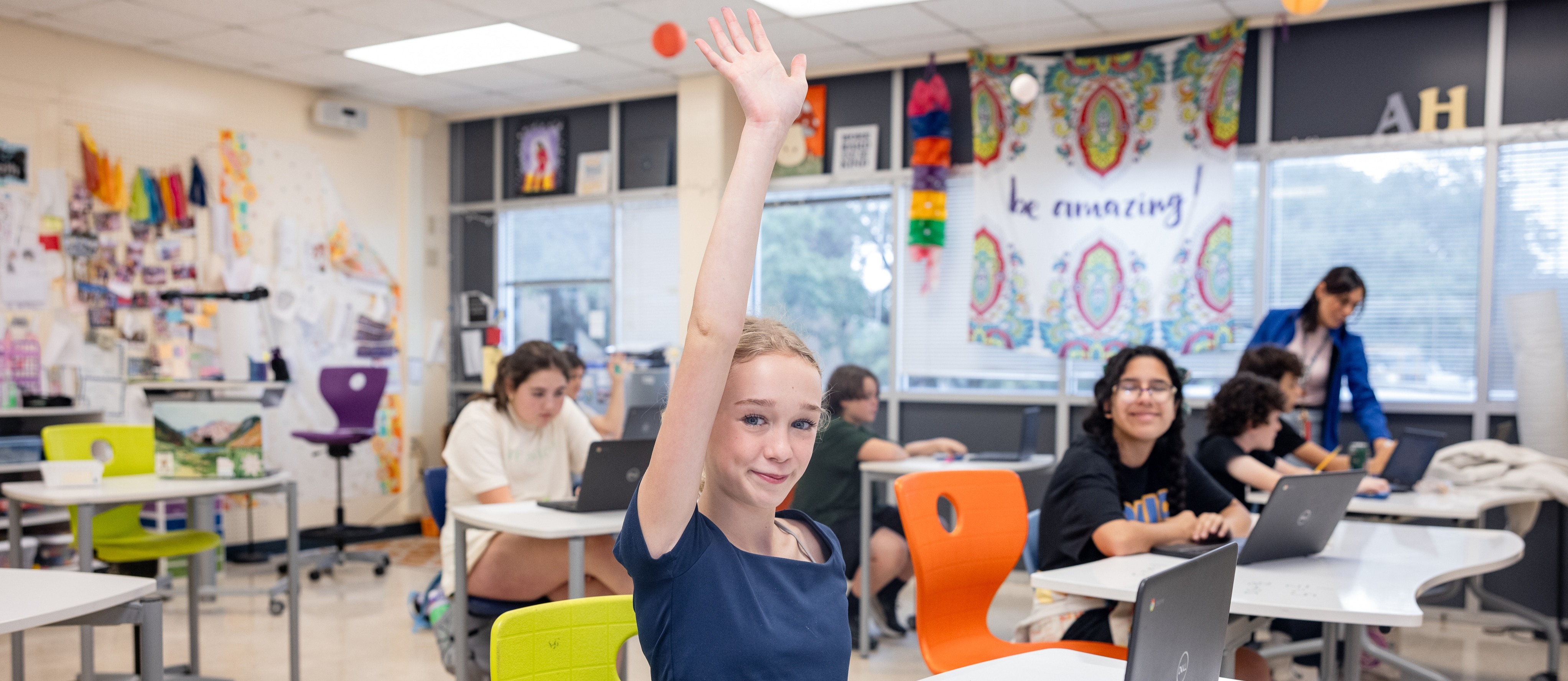 Girl raising hand