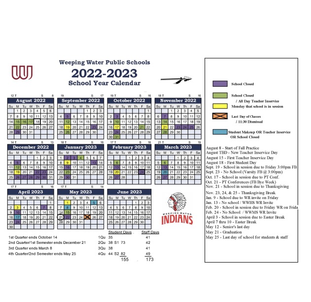 District Calendar Weeping Water Public School