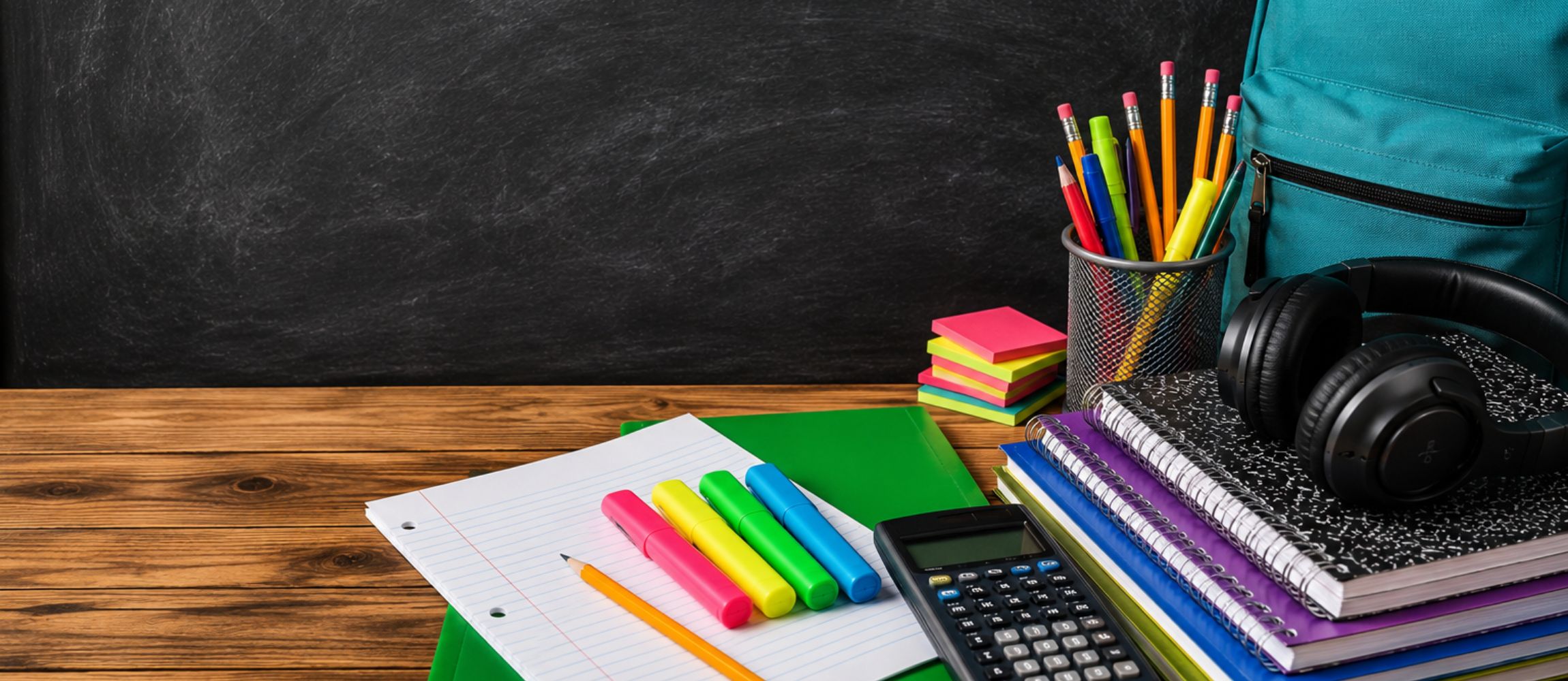Picture of school supplies on a desk