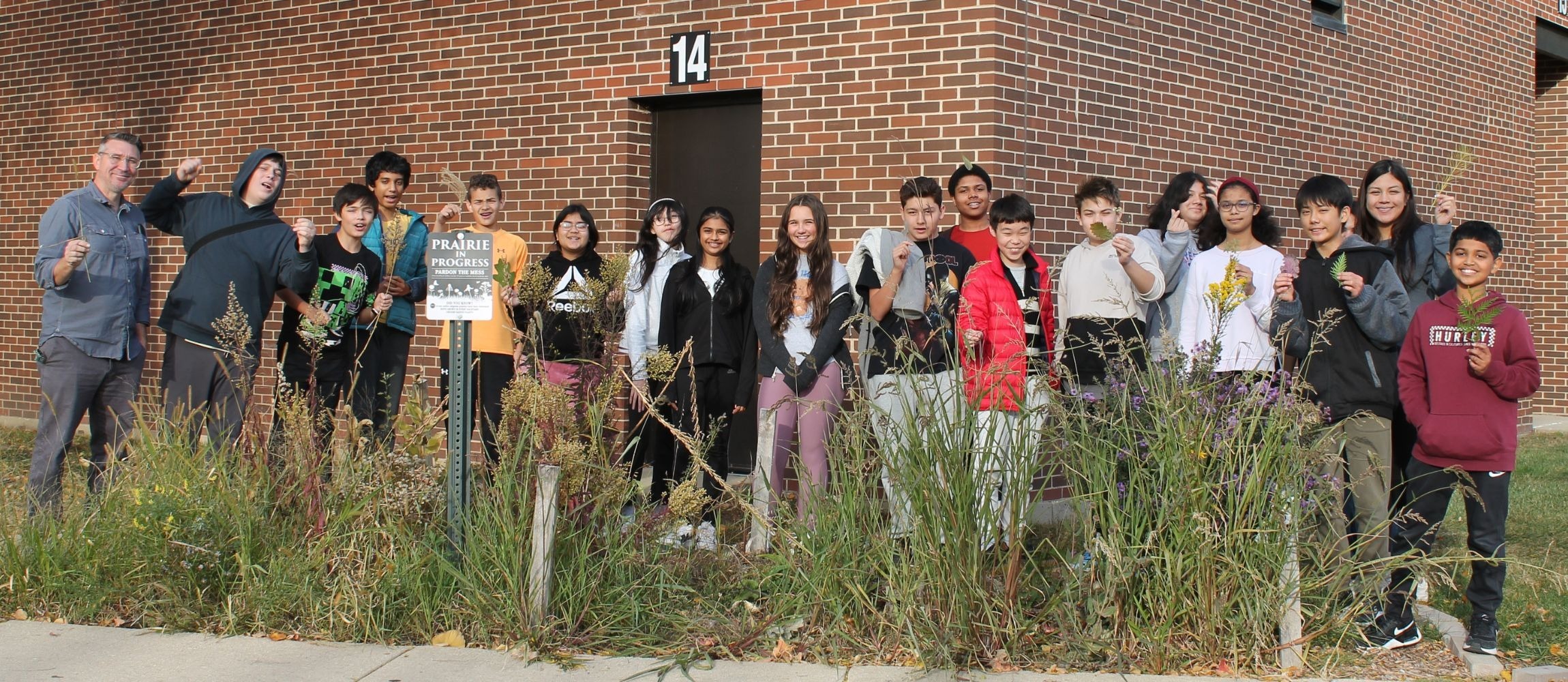 Picture of the Garden to Table Club in front of Mead's prairie garden