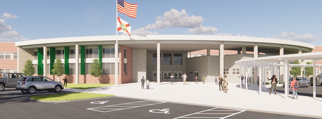 architectural rendering of school entrance