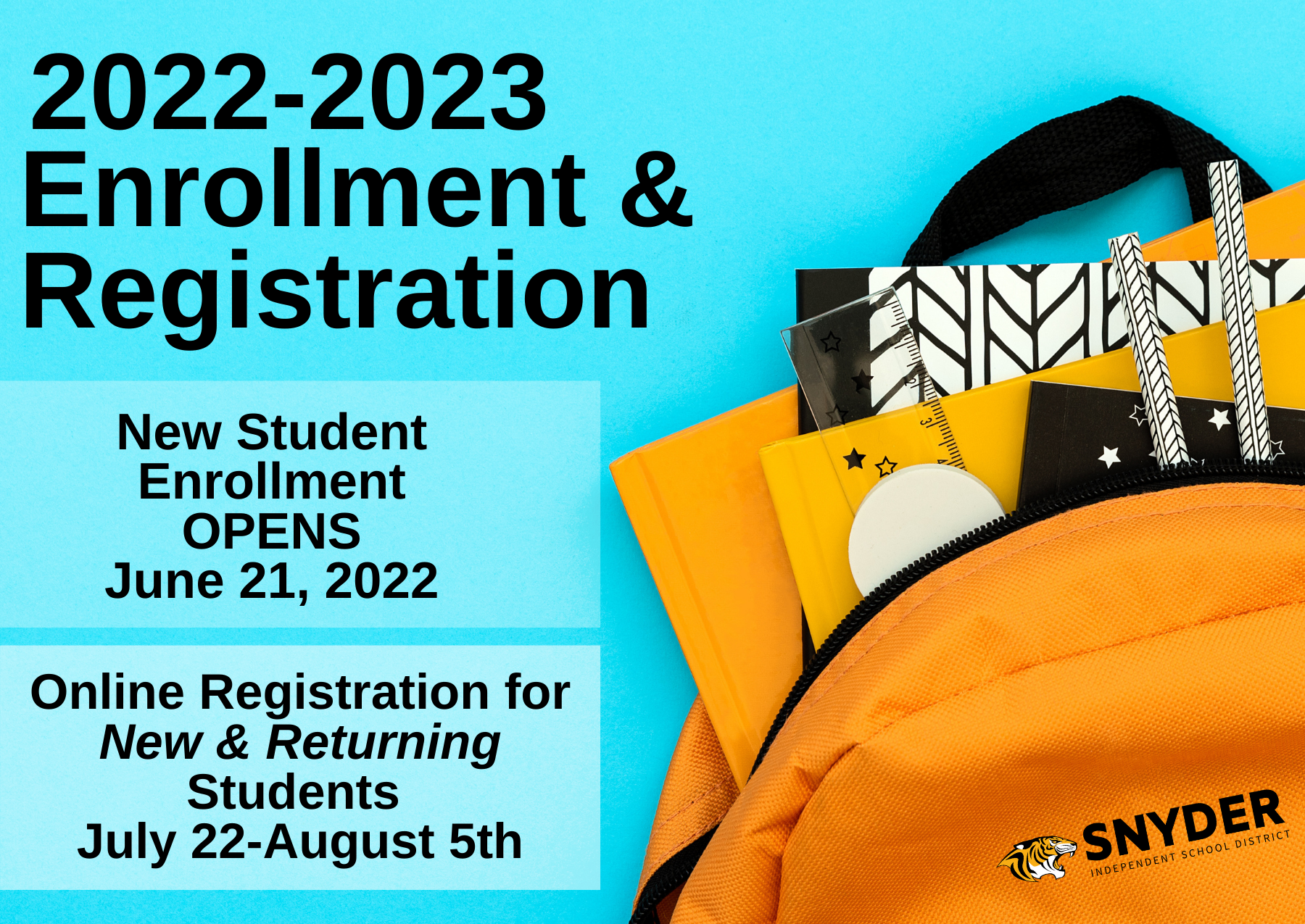 Enrollmen t and registration promo graphic.  all text is repeated within the information below