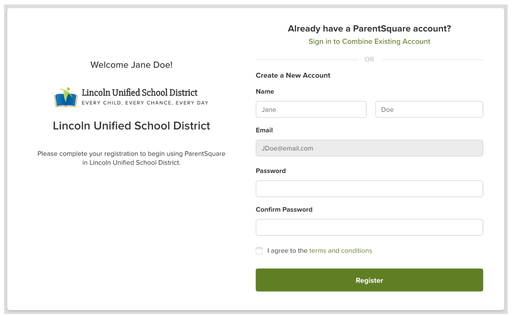 screenshot of how to verify account in PS, contact school for detials