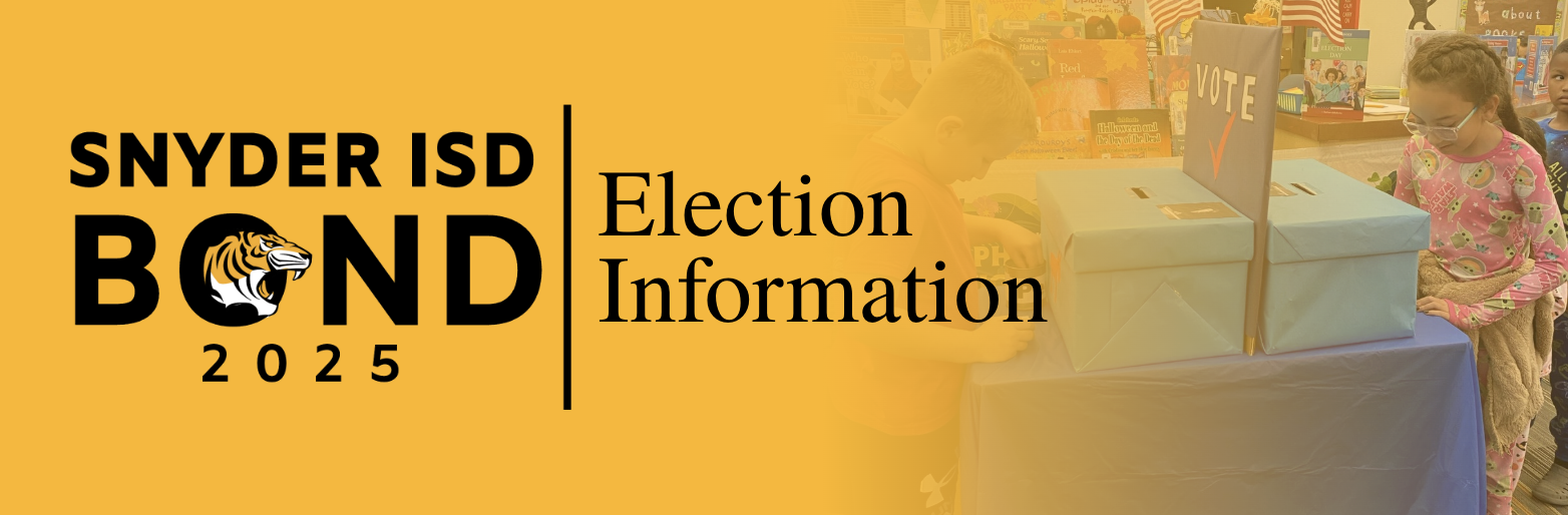 election informaiton header - text with two cute kiddos in a mock election casting their ballot