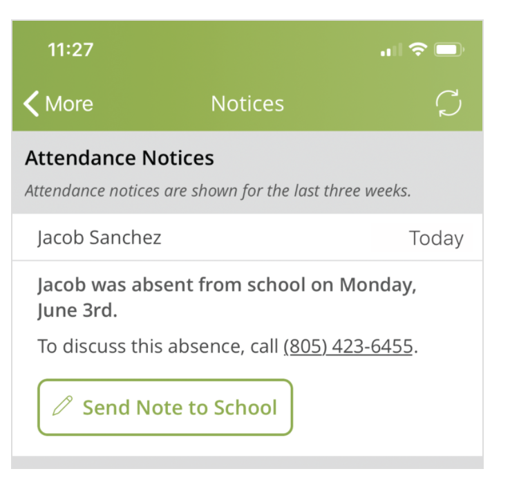 example of attendance note
