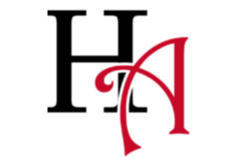 A logo features a stylized "H" in black with a red "A" in a flowing design below it.