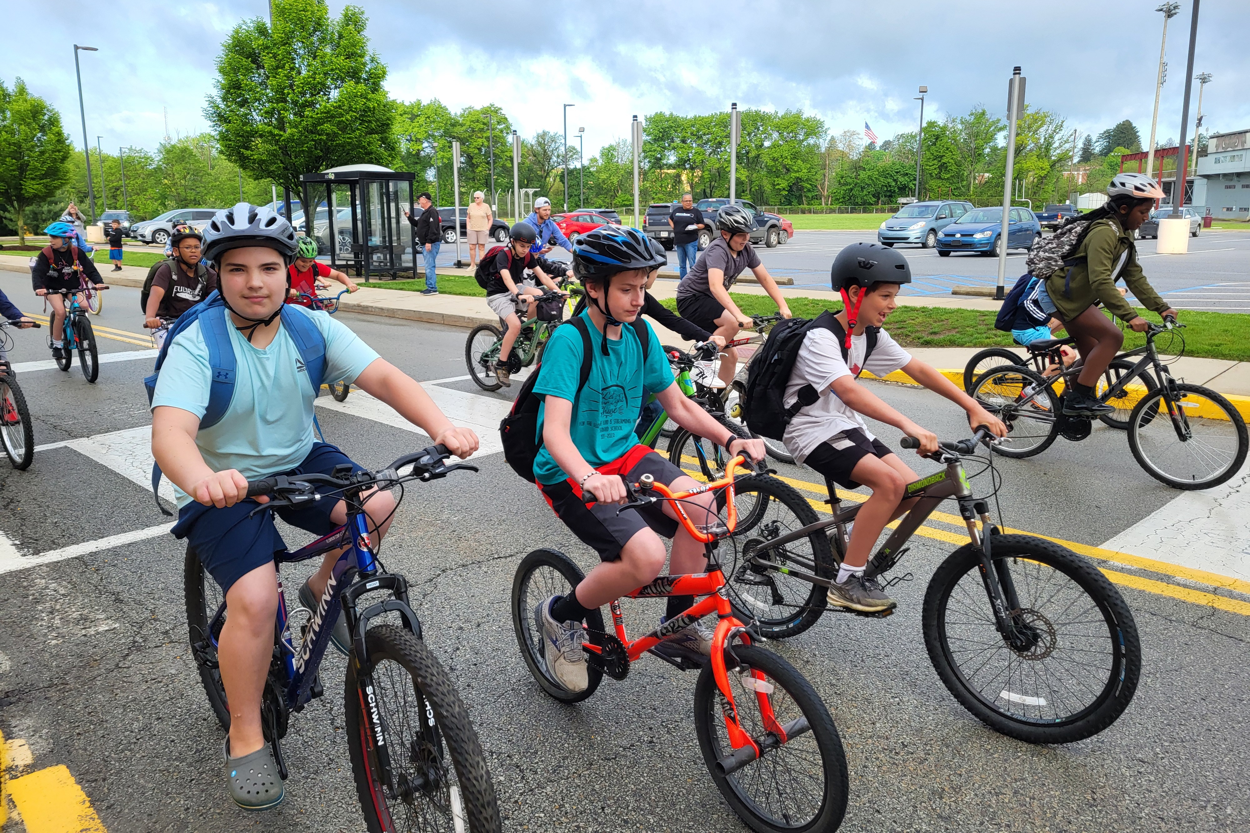 Bike to School day showing several students on bicycles.