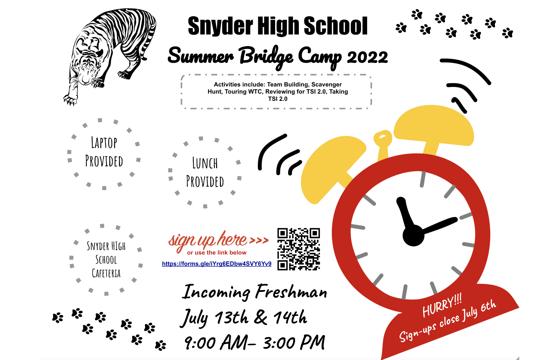 Summer Bridge Camp, all test repeated in information above