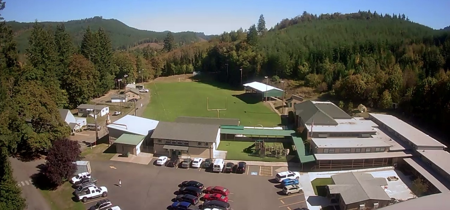 Aerial view of the school building