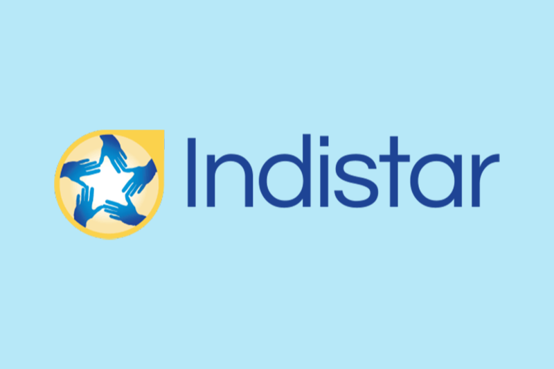 Indistar logo on a light blue background