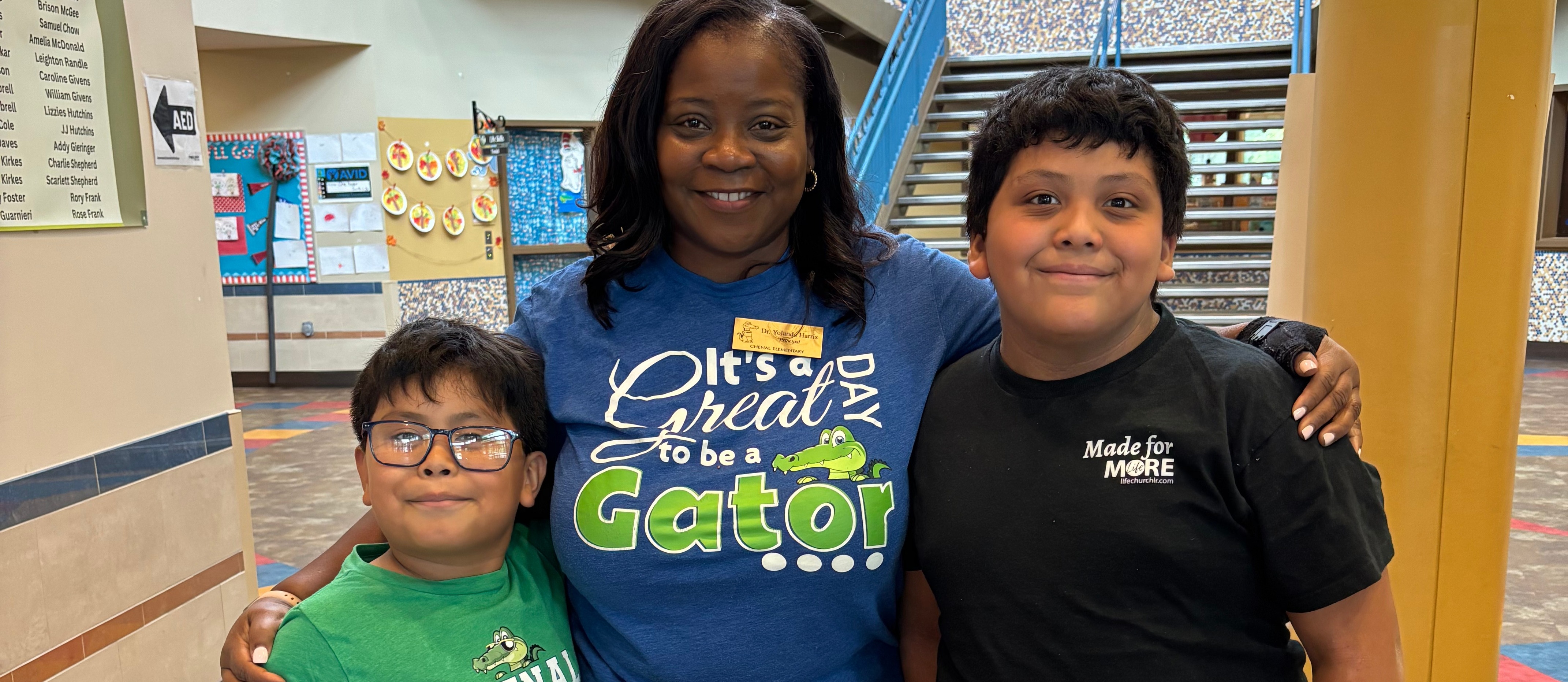 Principal Harris with students