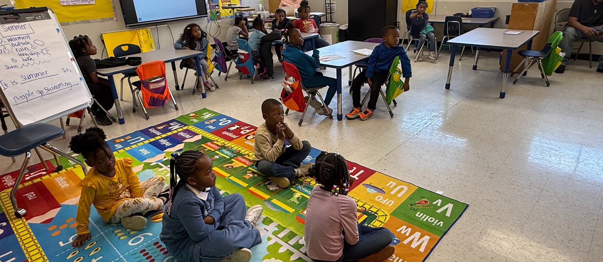 College Station MAR Slider of students staring off to the right in a classroom setting