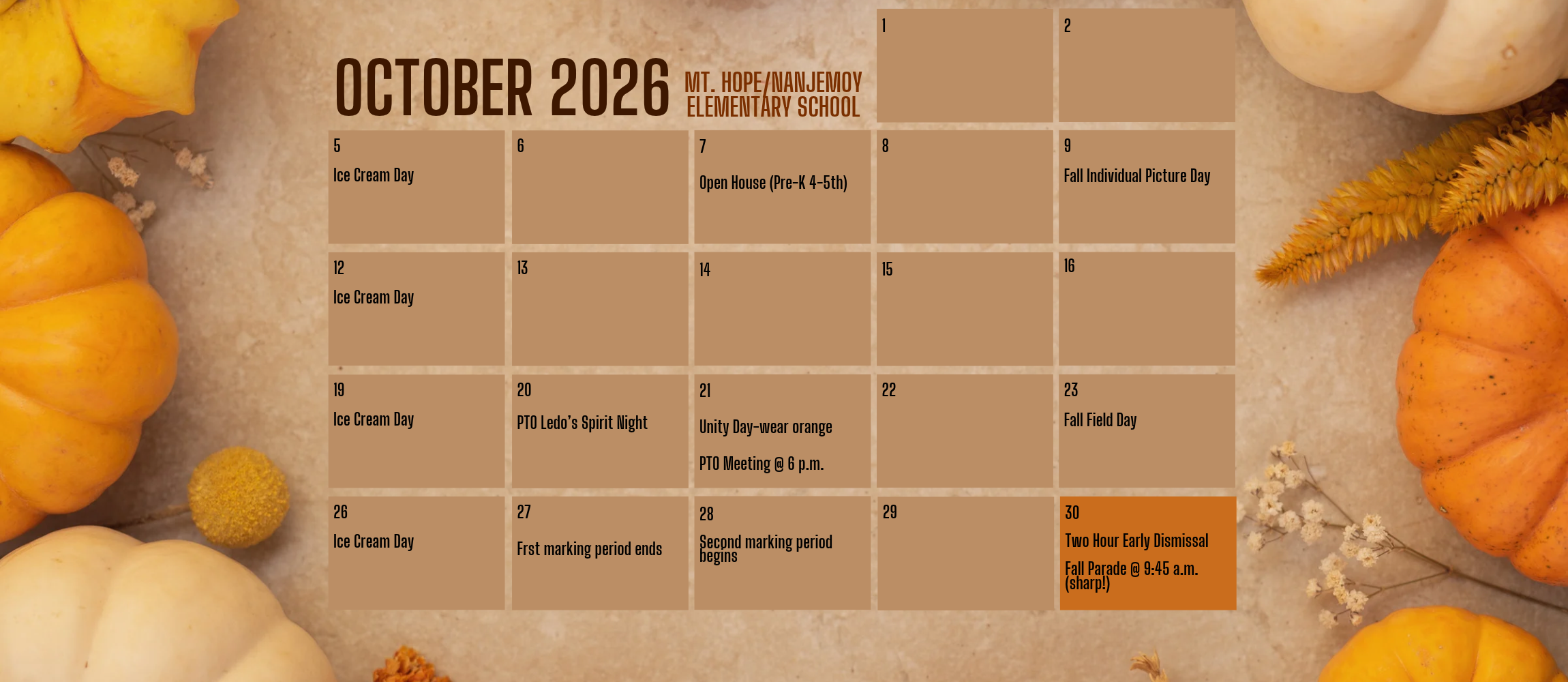 October 2026 Activity Calendar