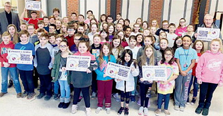 Melanie Rucker, Education Foundation Board Members, and Superintendent Dan Wiebers are pictured with members of the Dewey Impact: Youth Connecting with their Community Program