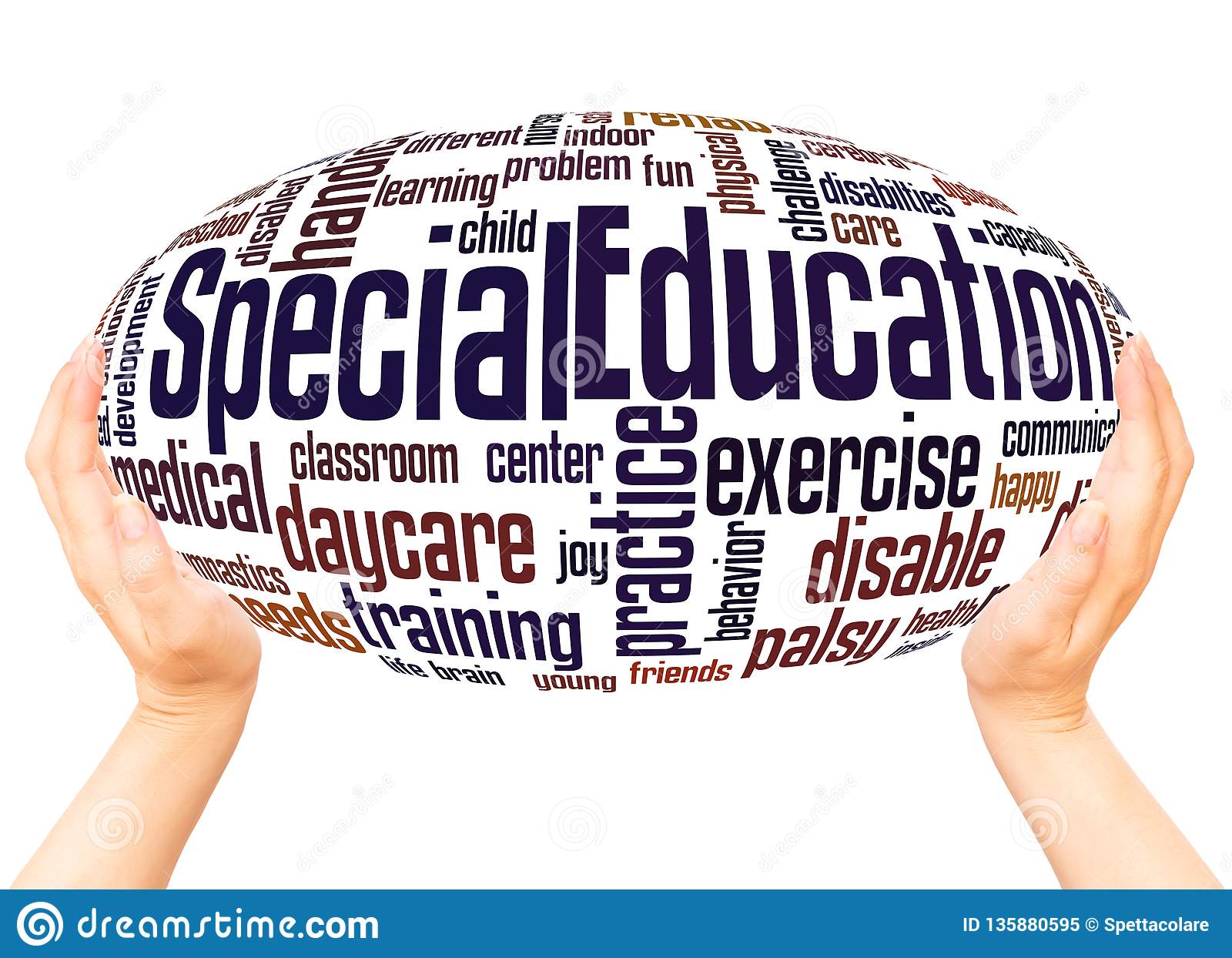 Hands holding a sphere with lots of words including special education