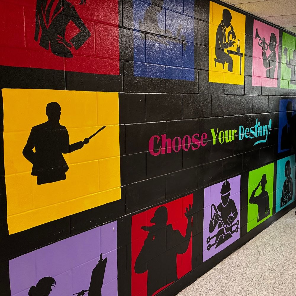 Student hallway artwork at middle school