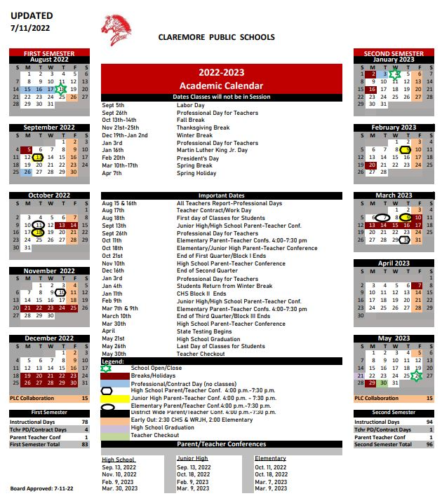 2022-23 school calendar BOE Approved 7/11/22.  PDF version listed below