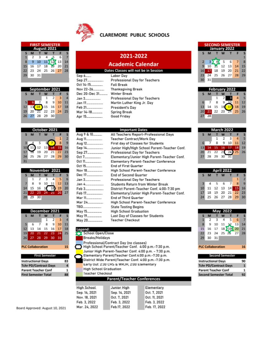 Tulsa Tech 2022 2023 Calendar Academic Calendar | Claremore Public Schools