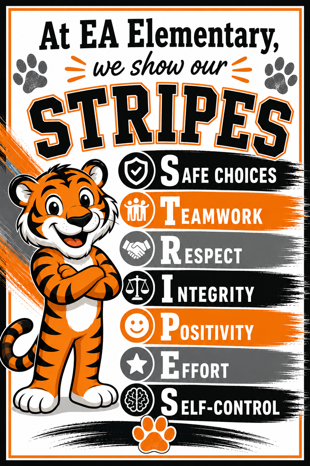 An image of the East Allen Elementary School "Tiger STRIPES" expectations for school-wide positive behavior support